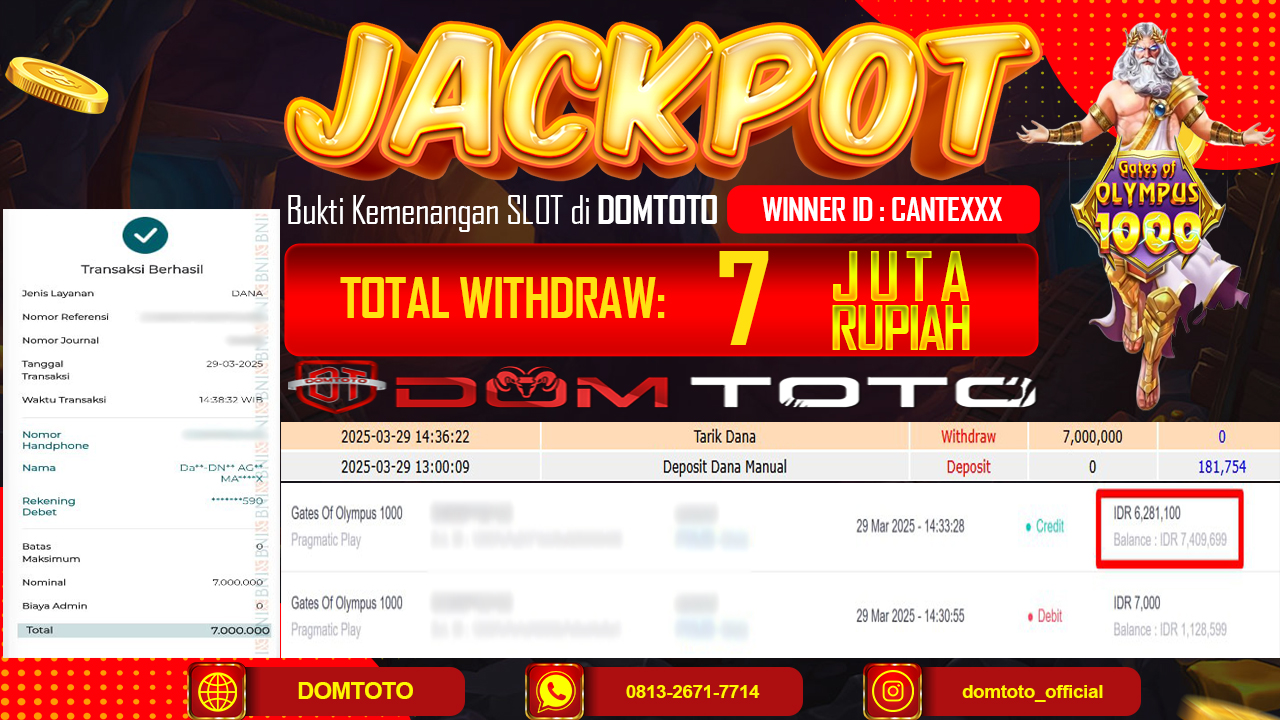 JACKPOT SLOT GATES OF OLYMPUS 1000 29 MARET 2025